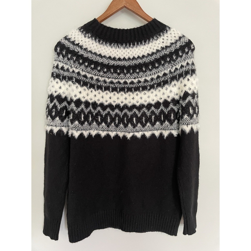 Talbots NWT Fair Isle Fuzzy Long Sleeve Black White Sweater. Size Medium.‎ - Picture 4 of 11